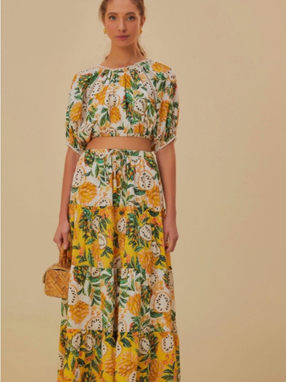 Farm Rio Set Yellow Tropical Print Maxi skirt and shirt